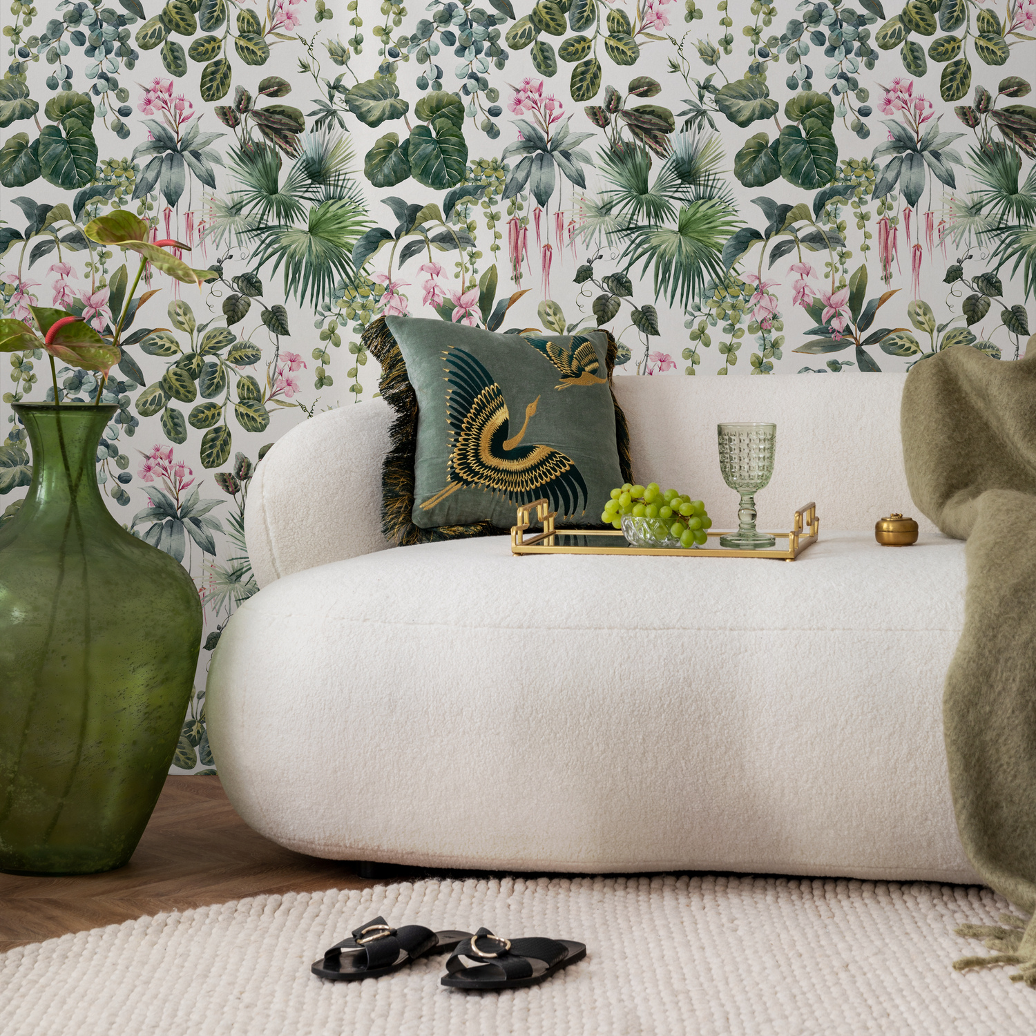 Botanical Jungle Leaf Wallpaper / Peel and Stick Wallpaper Removable Wallpaper Home Decor Wall Art Wall Decor Room Decor - C798
