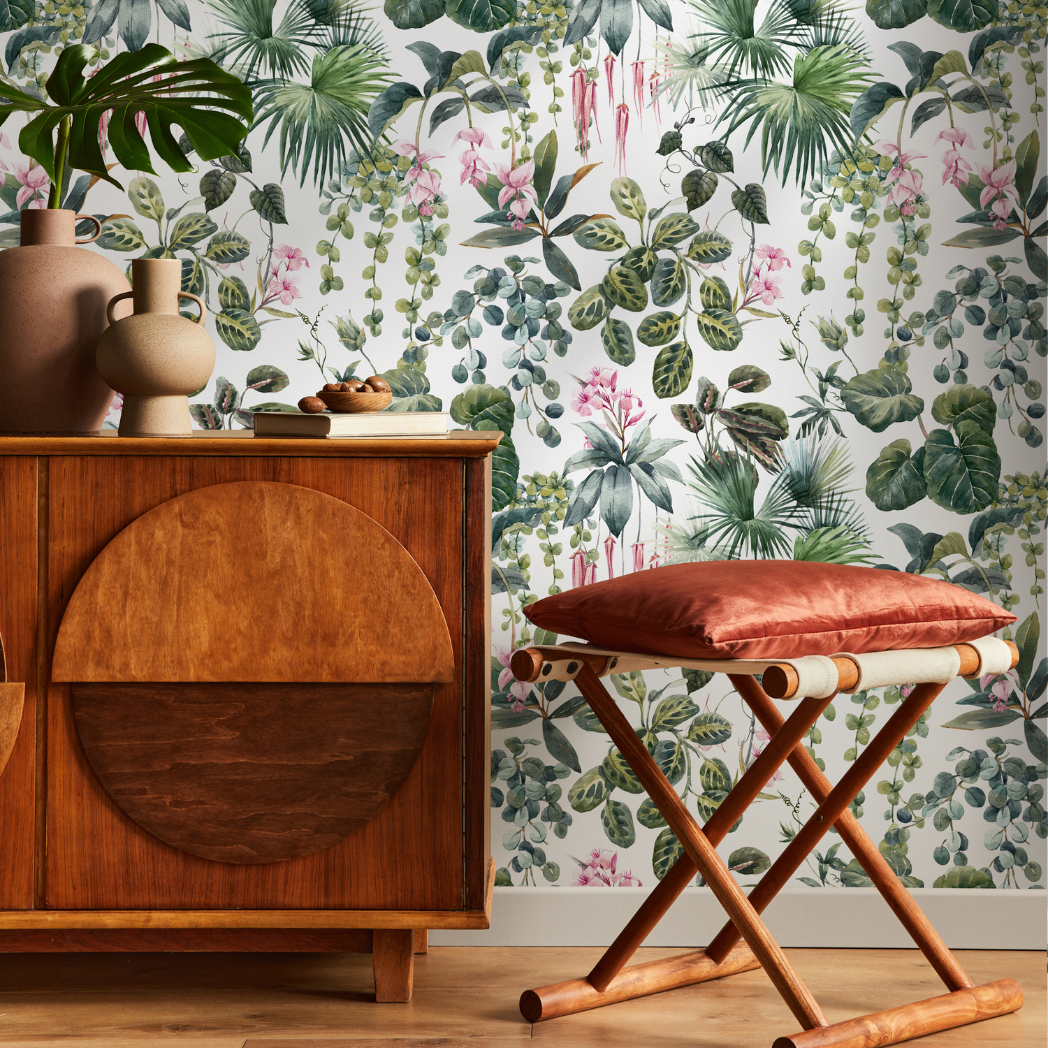 Botanical Jungle Leaf Wallpaper / Peel and Stick Wallpaper Removable Wallpaper Home Decor Wall Art Wall Decor Room Decor - C798