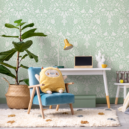 Mint Wildflowers Boho Wallpaper / Peel and Stick Wallpaper Removable Wallpaper Home Decor Wall Art Wall Decor Room Decor - C808