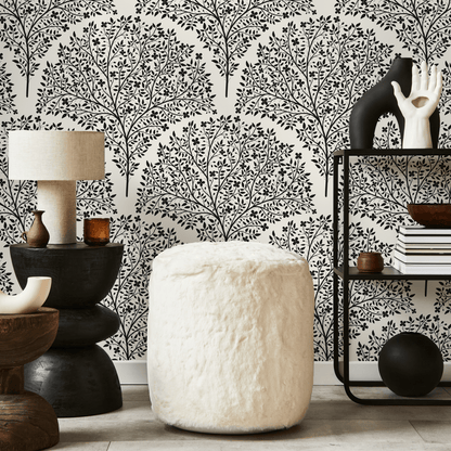 Black and Beige Tree Floral / Wallpaper Peel and Stick Wallpaper Removable Wallpaper Home Decor Wall Art Wall Decor Room Decor - C813