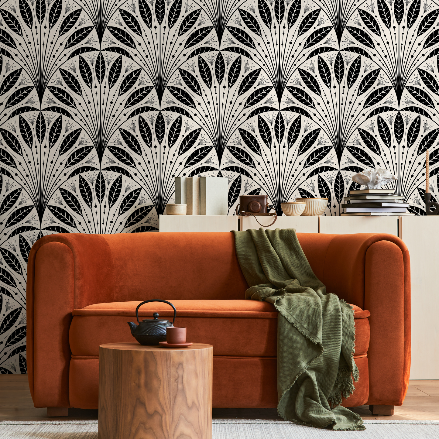 Black and Beige Boho Feathers Wallpaper / Peel and Stick Wallpaper Removable Wallpaper Home Decor Wall Art Wall Decor Room Decor - C814