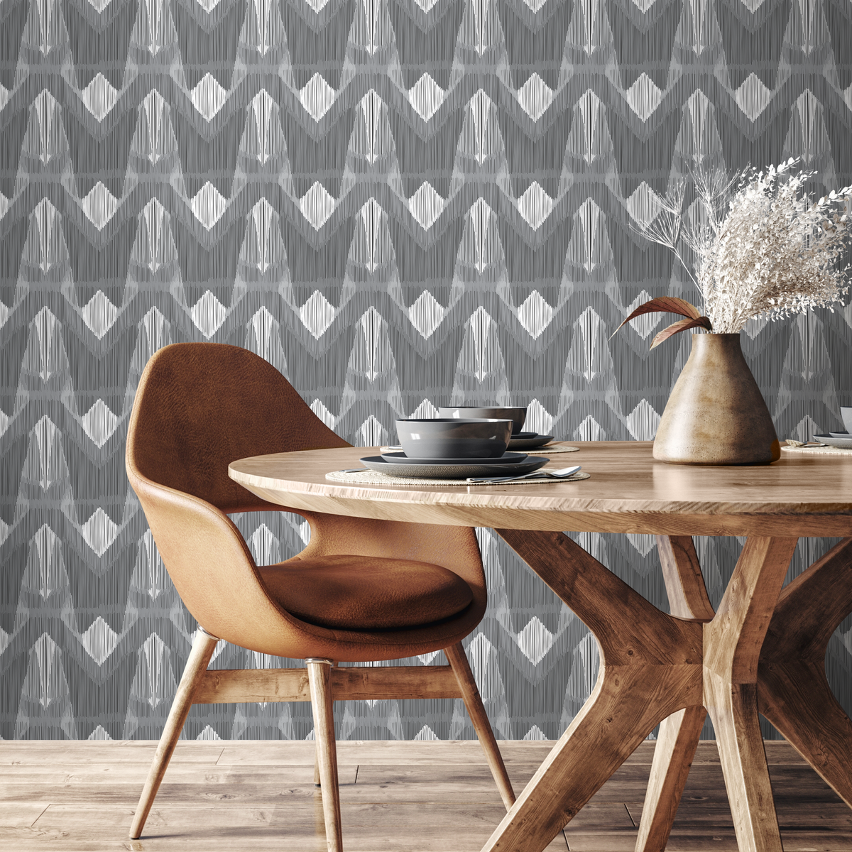 Abstract Wallpaper with a Sketched Geometric Motif in Gray and White - detail view