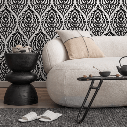 Black and White Boho Moroccan Wallpaper / Peel and Stick Wallpaper Removable Wallpaper Home Decor Wall Art Wall Decor Room Decor - C818