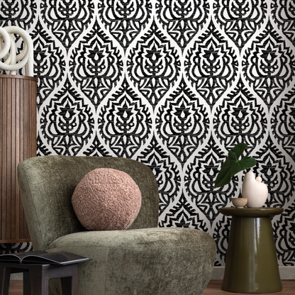 Black and White Boho Moroccan Wallpaper / Peel and Stick Wallpaper Removable Wallpaper Home Decor Wall Art Wall Decor Room Decor - C818