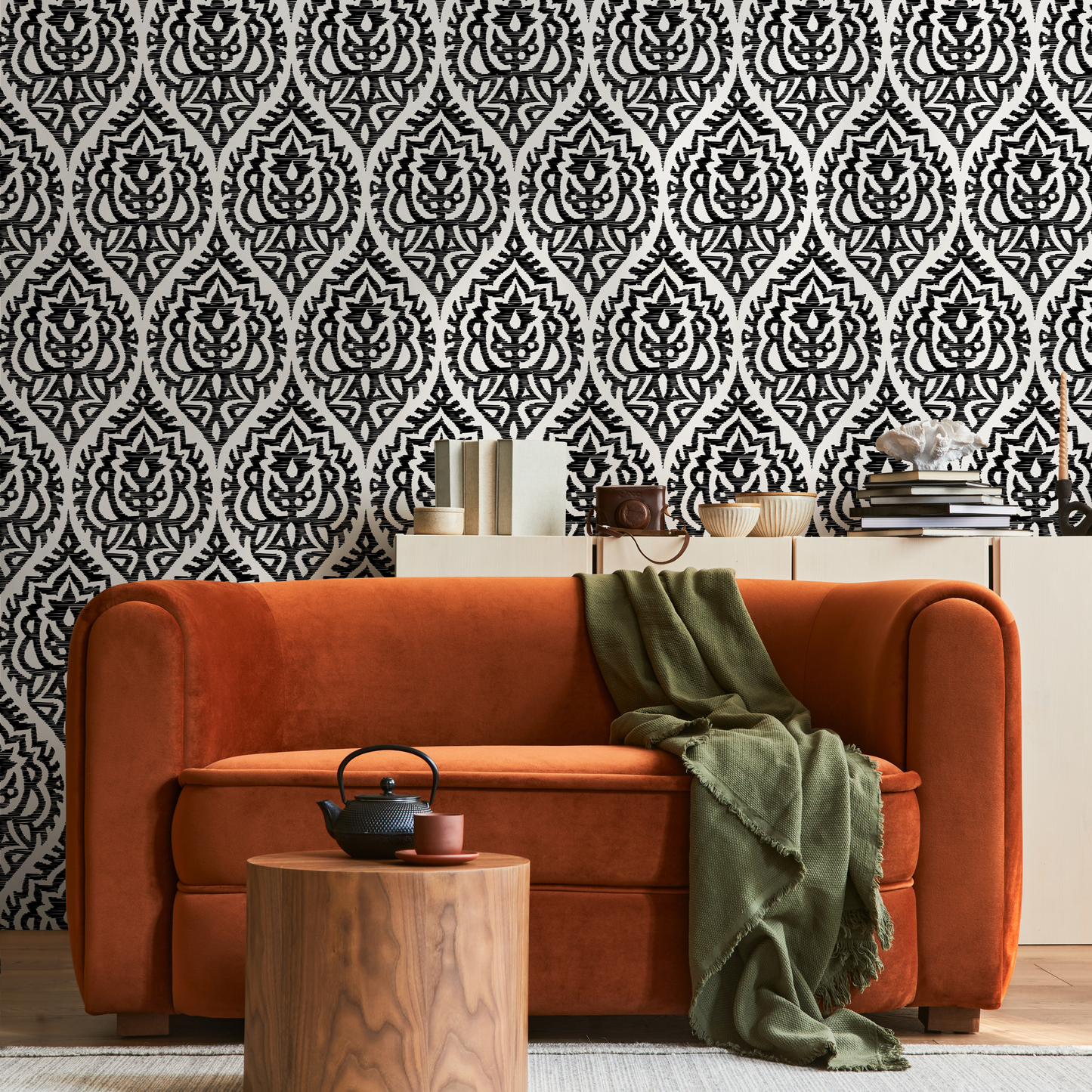 Black and White Boho Moroccan Wallpaper / Peel and Stick Wallpaper Removable Wallpaper Home Decor Wall Art Wall Decor Room Decor - C818