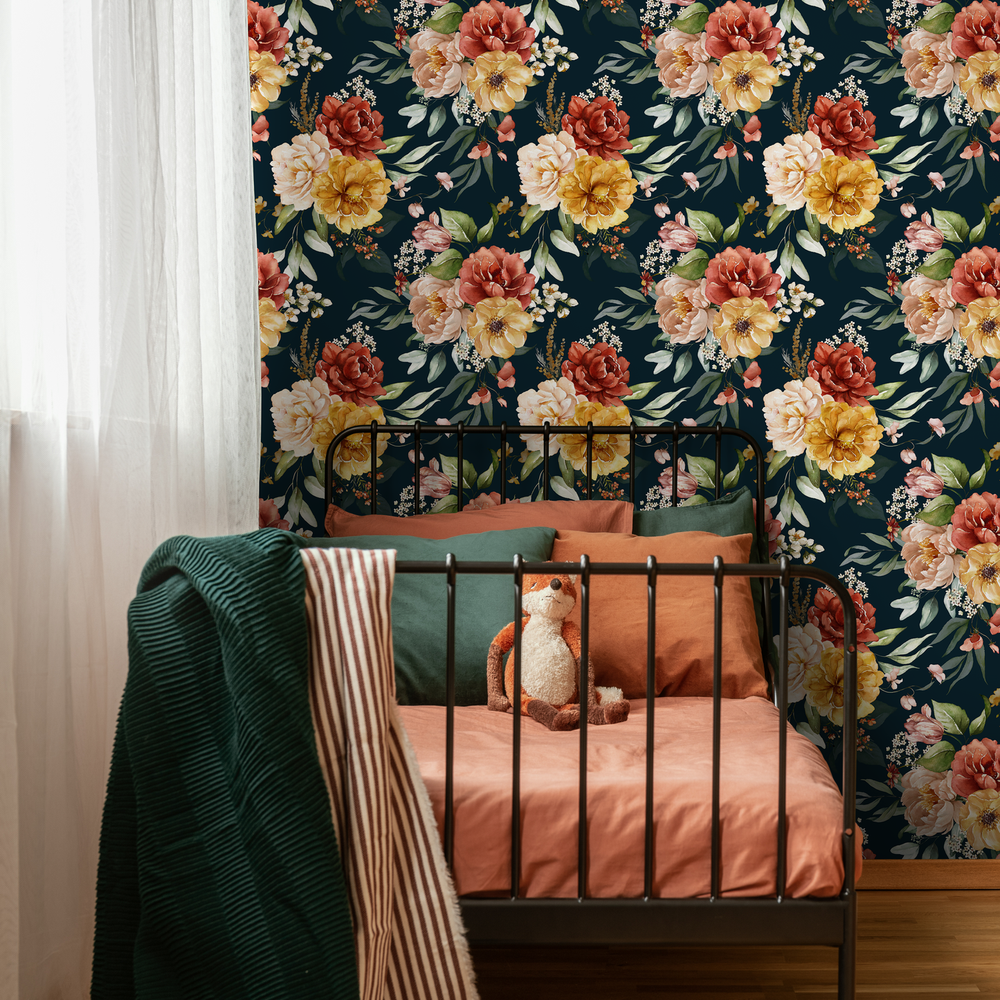 Dark Floral Vintage Wallpaper / Peel and Stick Wallpaper Removable Wallpaper Home Decor Wall Art Wall Decor Room Decor - C827