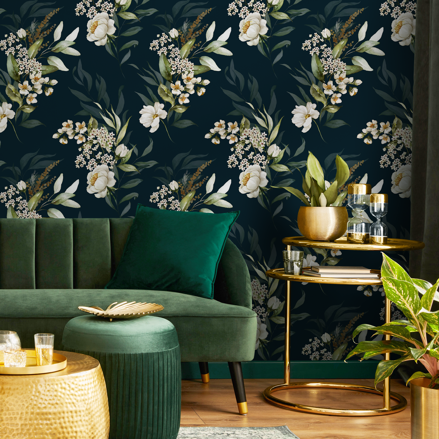 Dark Green Floral Wallpaper / Peel and Stick Wallpaper Removable Wallpaper Home Decor Wall Art Wall Decor Room Decor - C828