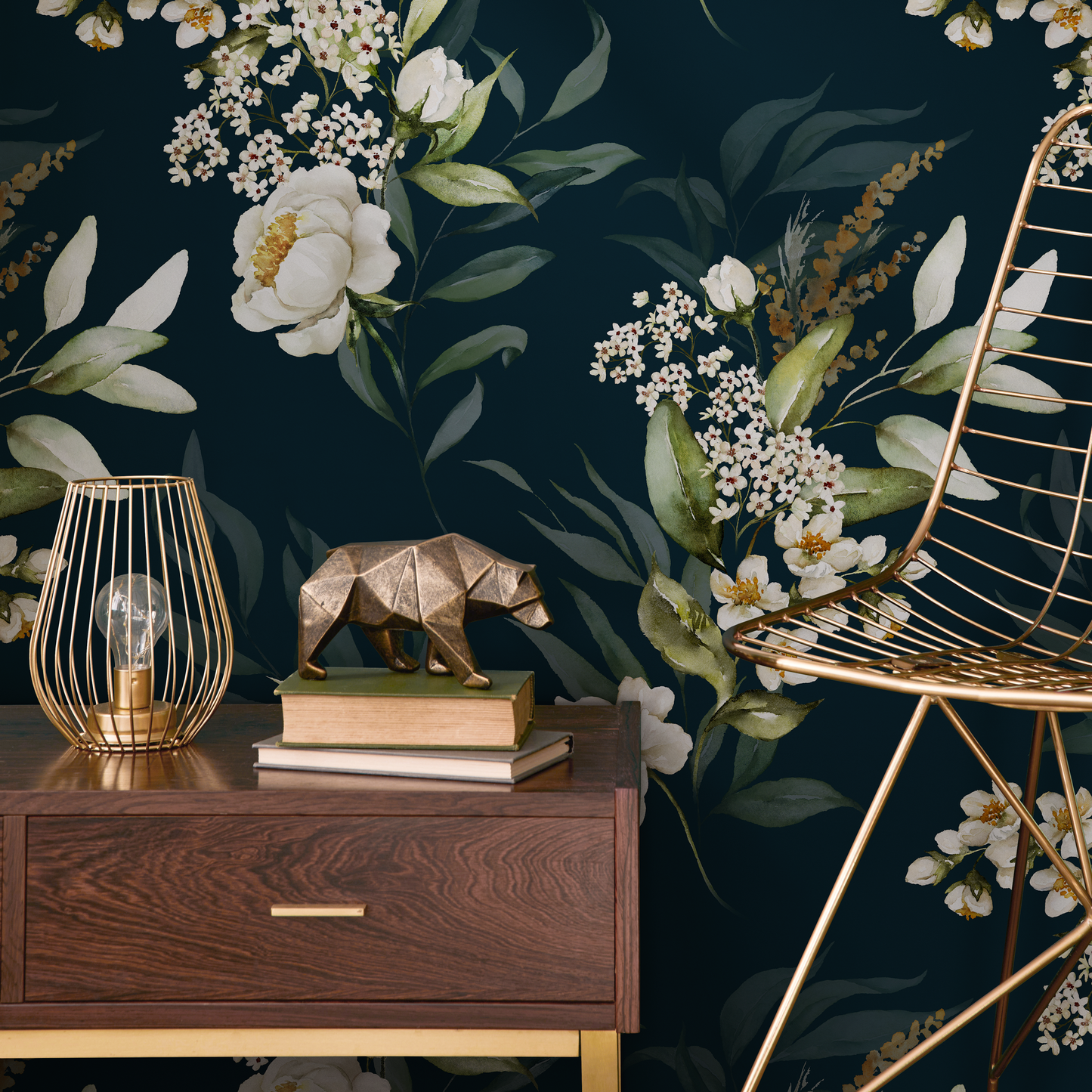 Dark Green Floral Wallpaper / Peel and Stick Wallpaper Removable Wallpaper Home Decor Wall Art Wall Decor Room Decor - C828