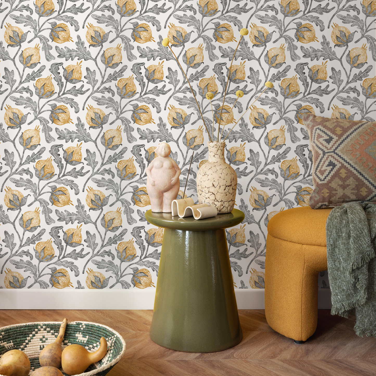 Vintage Floral Wallpaper / Peel and Stick Wallpaper Removable Wallpaper Home Decor Wall Art Wall Decor Room Decor - C829