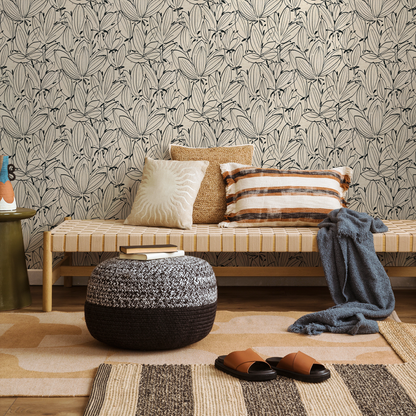 Beige Boho Floral Wallpaper / Peel and Stick Wallpaper Removable Wallpaper Home Decor Wall Art Wall Decor Room Decor - C832