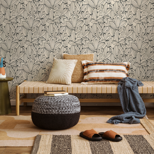 Beige Boho Floral Wallpaper / Peel and Stick Wallpaper Removable Wallpaper Home Decor Wall Art Wall Decor Room Decor - C832