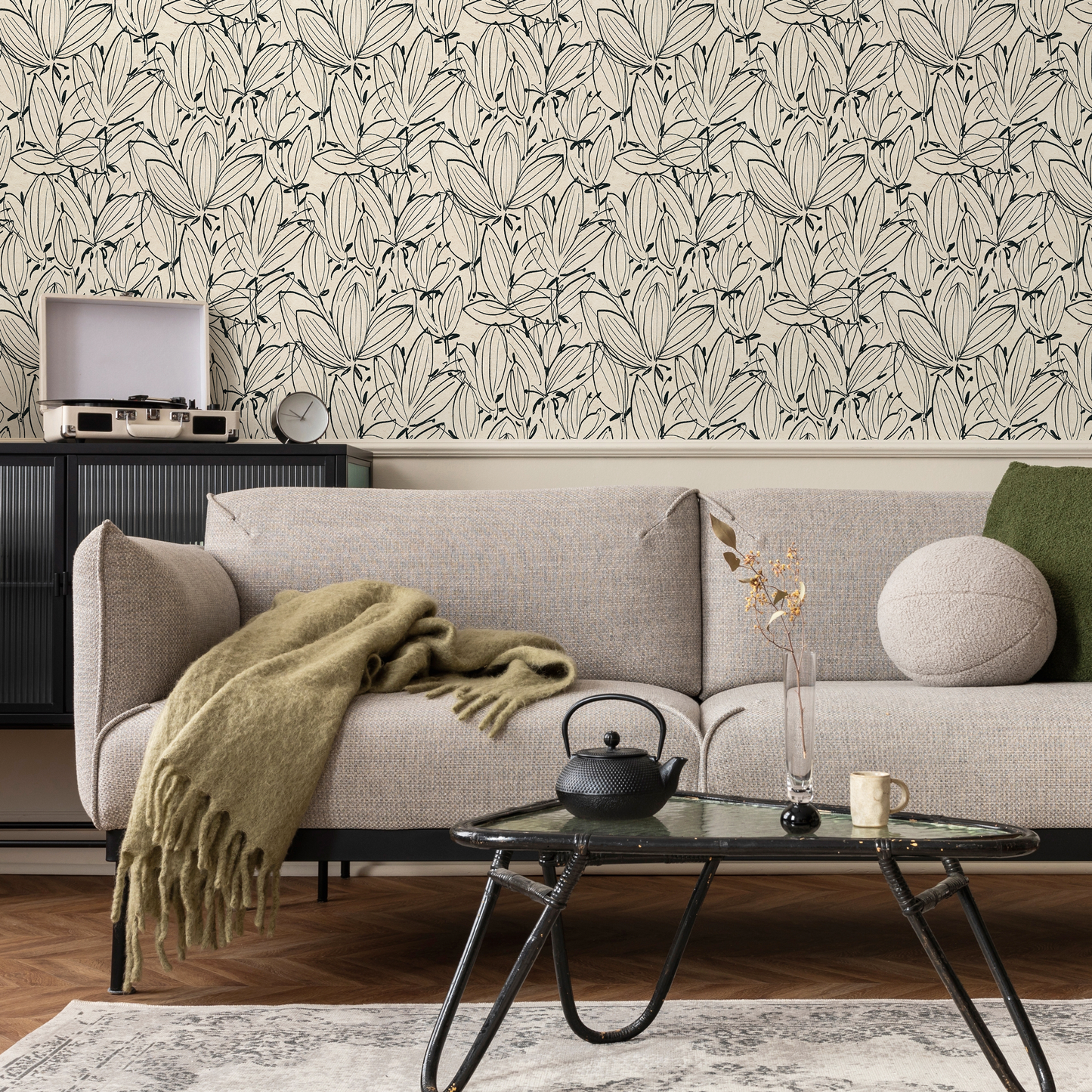 Beige Boho Floral Wallpaper / Peel and Stick Wallpaper Removable Wallpaper Home Decor Wall Art Wall Decor Room Decor - C832