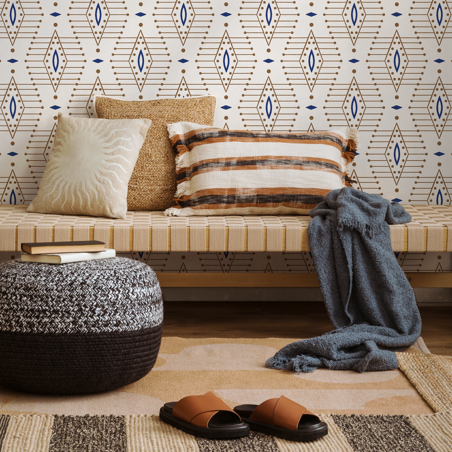 Boho Geometric Wallpaper / Peel and Stick Wallpaper Removable Wallpaper Home Decor Wall Art Wall Decor Room Decor - C837