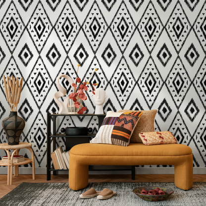 Black and White Tribal Wallpaper / Peel and Stick Wallpaper Removable Wallpaper Home Decor Wall Art Wall Decor Room Decor - C848