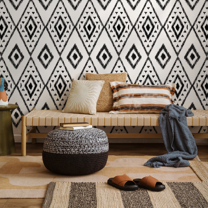 Black and White Tribal Wallpaper / Peel and Stick Wallpaper Removable Wallpaper Home Decor Wall Art Wall Decor Room Decor - C848