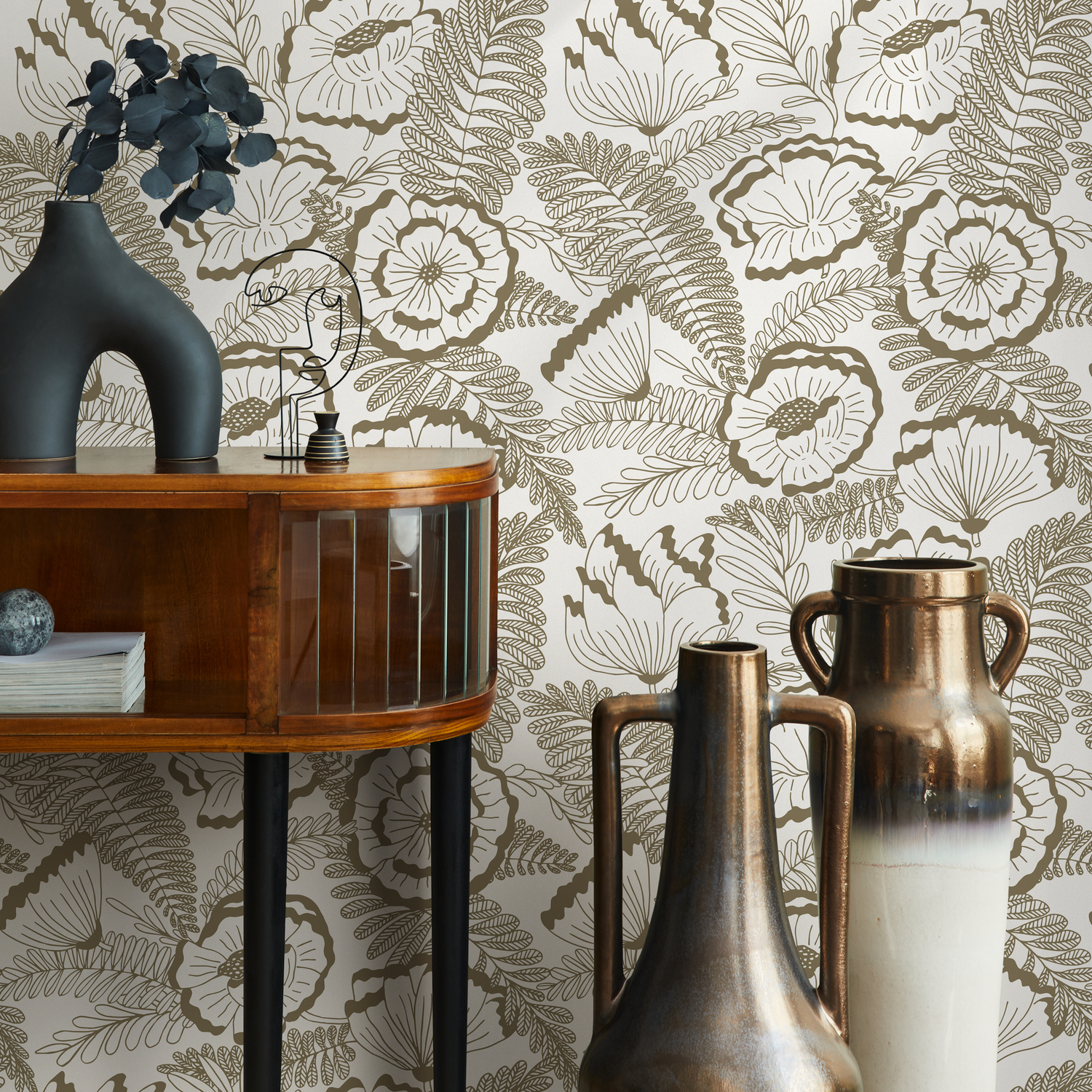 Papel pintado bohemio beige con flores, autoadhesivo, extraíble, para decoración del hogar, arte de pared, decoración de habitaciones - C849