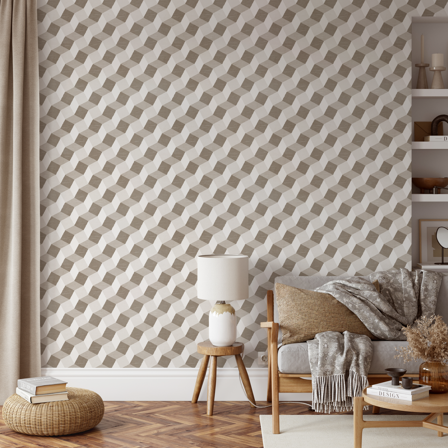 Neutral Geometric Wallpaper / Peel and Stick Wallpaper Removable Wallpaper Home Decor Wall Art Wall Decor Room Decor - C850