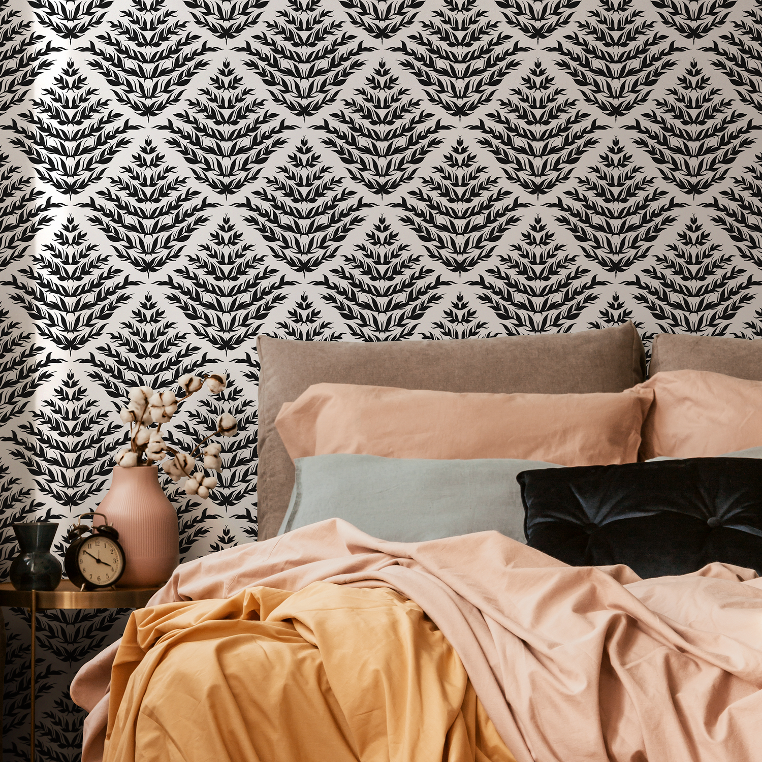 Black and White Leaf Wallpaper / Peel and Stick Wallpaper Removable Wallpaper Home Decor Wall Art Wall Decor Room Decor - C856