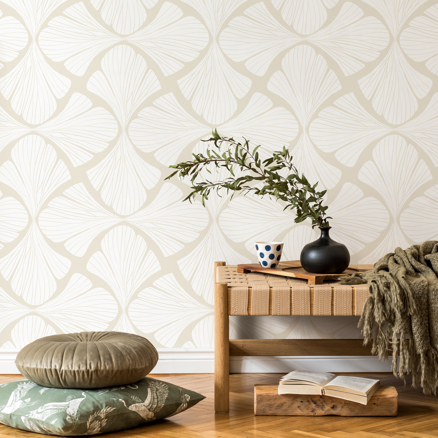 Papel pintado elegante con flores neutras / Papel pintado autoadhesivo / Papel pintado extraíble / Decoración del hogar / Arte de pared / Decoración de habitación - C864