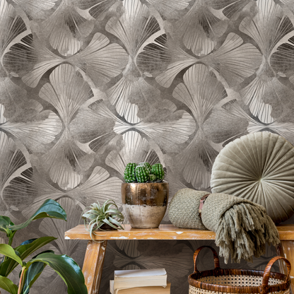 Gray Abstract Floral Wallpaper / Peel and Stick Wallpaper Removable Wallpaper Home Decor Wall Art Wall Decor Room Decor - C865