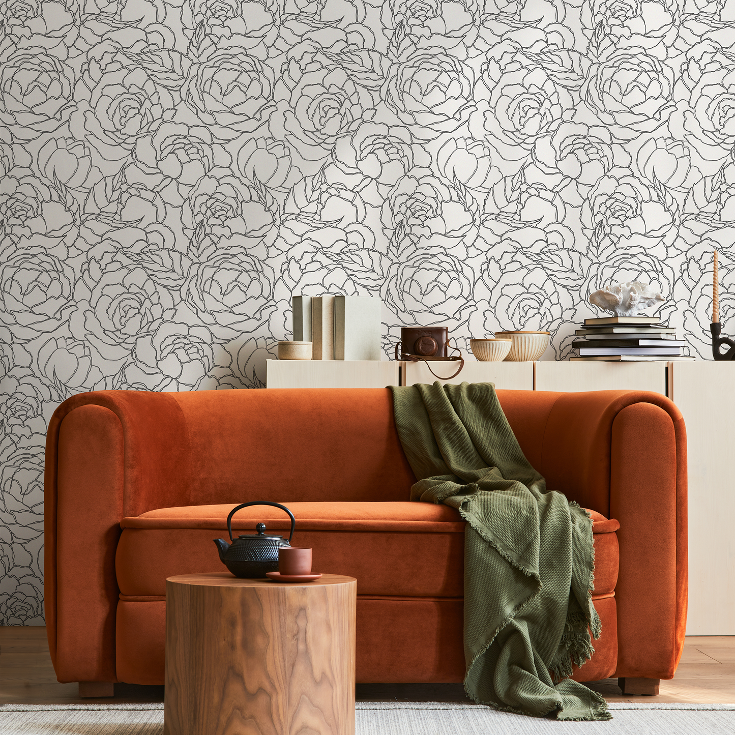 Gray Large Floral Wallpaper / Peel and Stick Wallpaper Removable Wallpaper Home Decor Wall Art Wall Decor Room Decor - C872