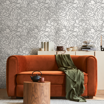 Gray Large Floral Wallpaper / Peel and Stick Wallpaper Removable Wallpaper Home Decor Wall Art Wall Decor Room Decor - C872