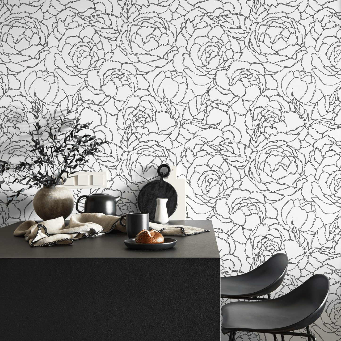 Gray Large Floral Wallpaper / Peel and Stick Wallpaper Removable Wallpaper Home Decor Wall Art Wall Decor Room Decor - C872