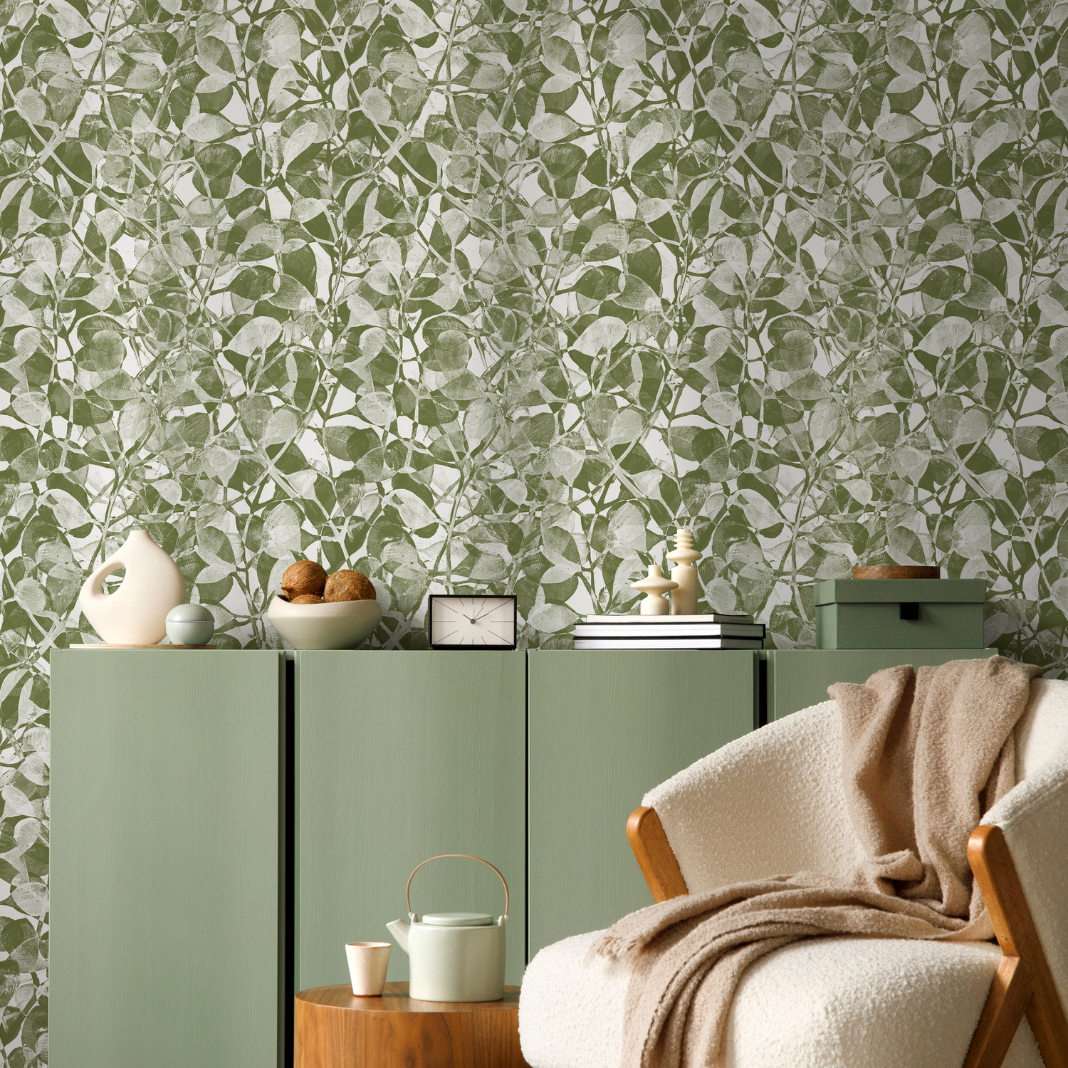 Papel pintado de hojas verdes de acuarela / Papel pintado autoadhesivo / Papel pintado extraíble / Decoración del hogar / Arte de pared / Decoración de habitación - C874