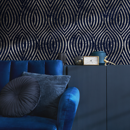 Navy and Silver Modern Wallpaper / Peel and Stick Wallpaper Removable Wallpaper Home Decor Wall Art Wall Decor Room Decor - C877