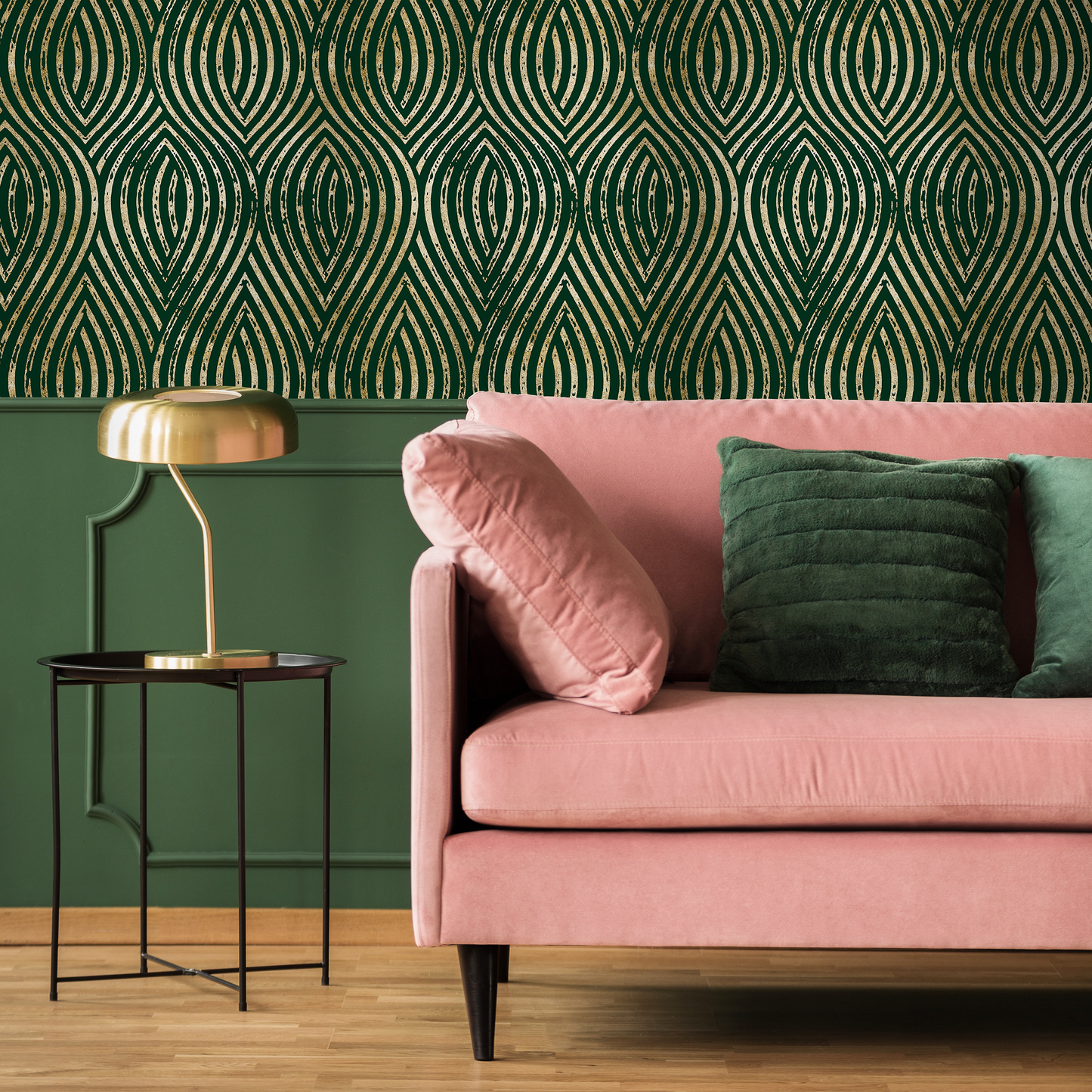 Green and Gold Modern Wallpaper / Peel and Stick Wallpaper Removable Wallpaper Home Decor Wall Art Wall Decor Room Decor - C878