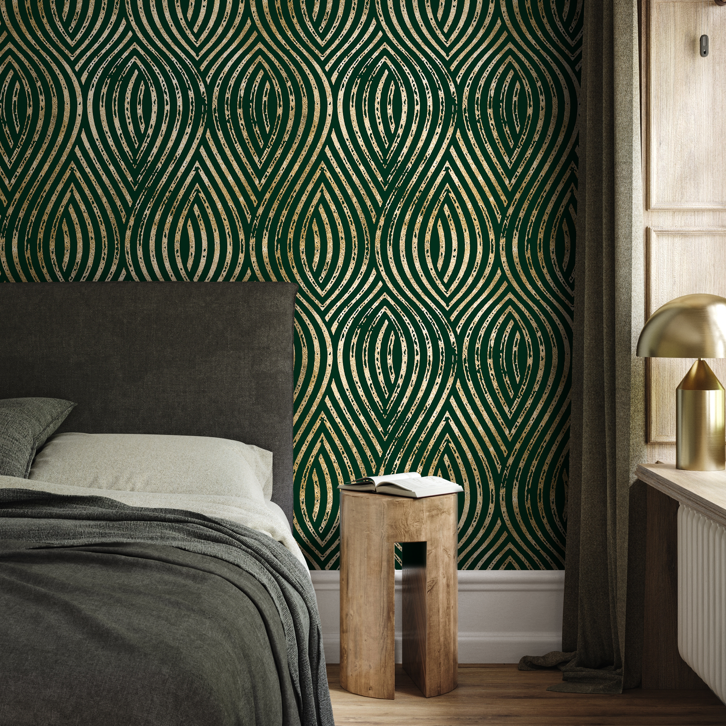 Green and Gold Modern Wallpaper / Peel and Stick Wallpaper Removable Wallpaper Home Decor Wall Art Wall Decor Room Decor - C878