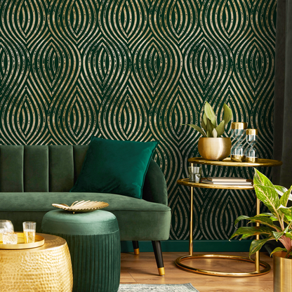 Green and Gold Modern Wallpaper / Peel and Stick Wallpaper Removable Wallpaper Home Decor Wall Art Wall Decor Room Decor - C878