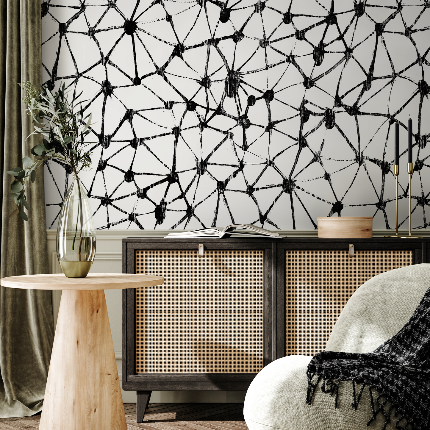 Black and White Abstract Wallpaper / Peel and Stick Wallpaper Removable Wallpaper Home Decor Wall Art Wall Decor Room Decor - C879