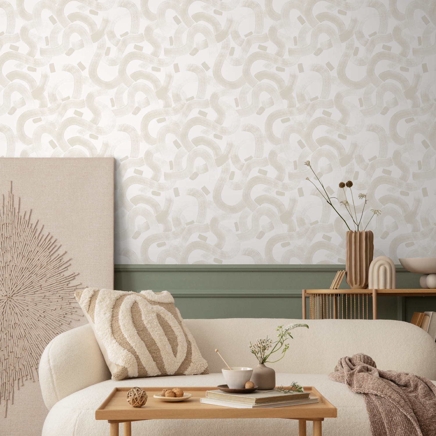 Papel pintado beige bohemio con pinceladas/papel pintado autoadhesivo/papel pintado extraíble/papel pintado para decoración del hogar/arte de pared/decoración de habitación - C880