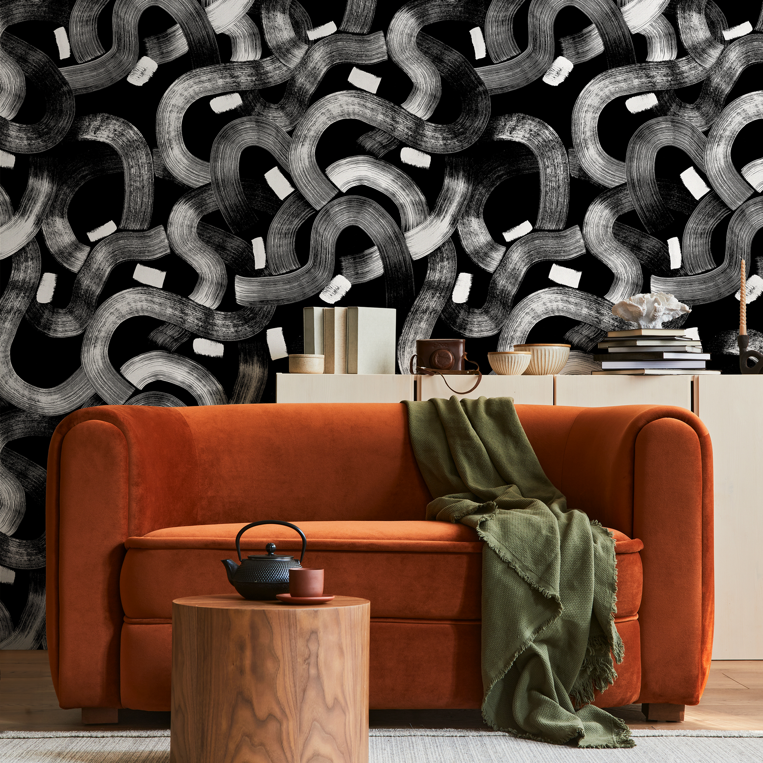 Papier peint noir et blanc à motif pinceau / Papier peint autocollant amovible Décoration d'intérieur Art mural Décoration murale Décoration de chambre - C881