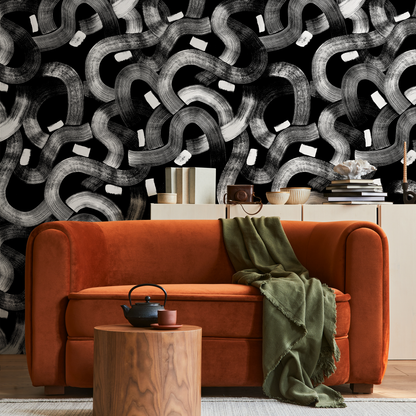 Black and White Brush Wallpaper / Peel and Stick Wallpaper Removable Wallpaper Home Decor Wall Art Wall Decor Room Decor - C881