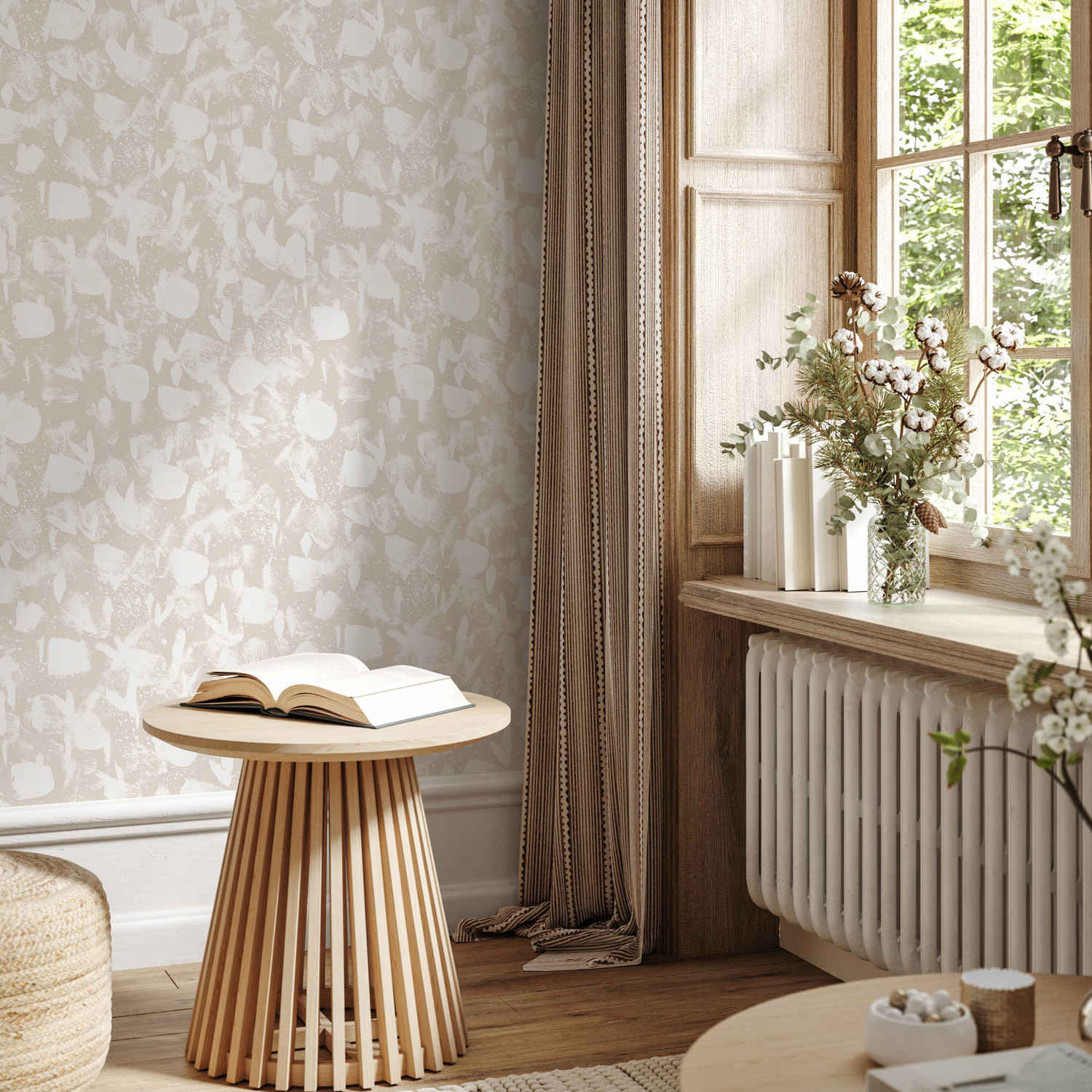 Papel pintado bohemio beige pintado a mano / Papel pintado autoadhesivo / Papel pintado extraíble / Decoración del hogar / Arte de pared / Decoración de habitación - C883