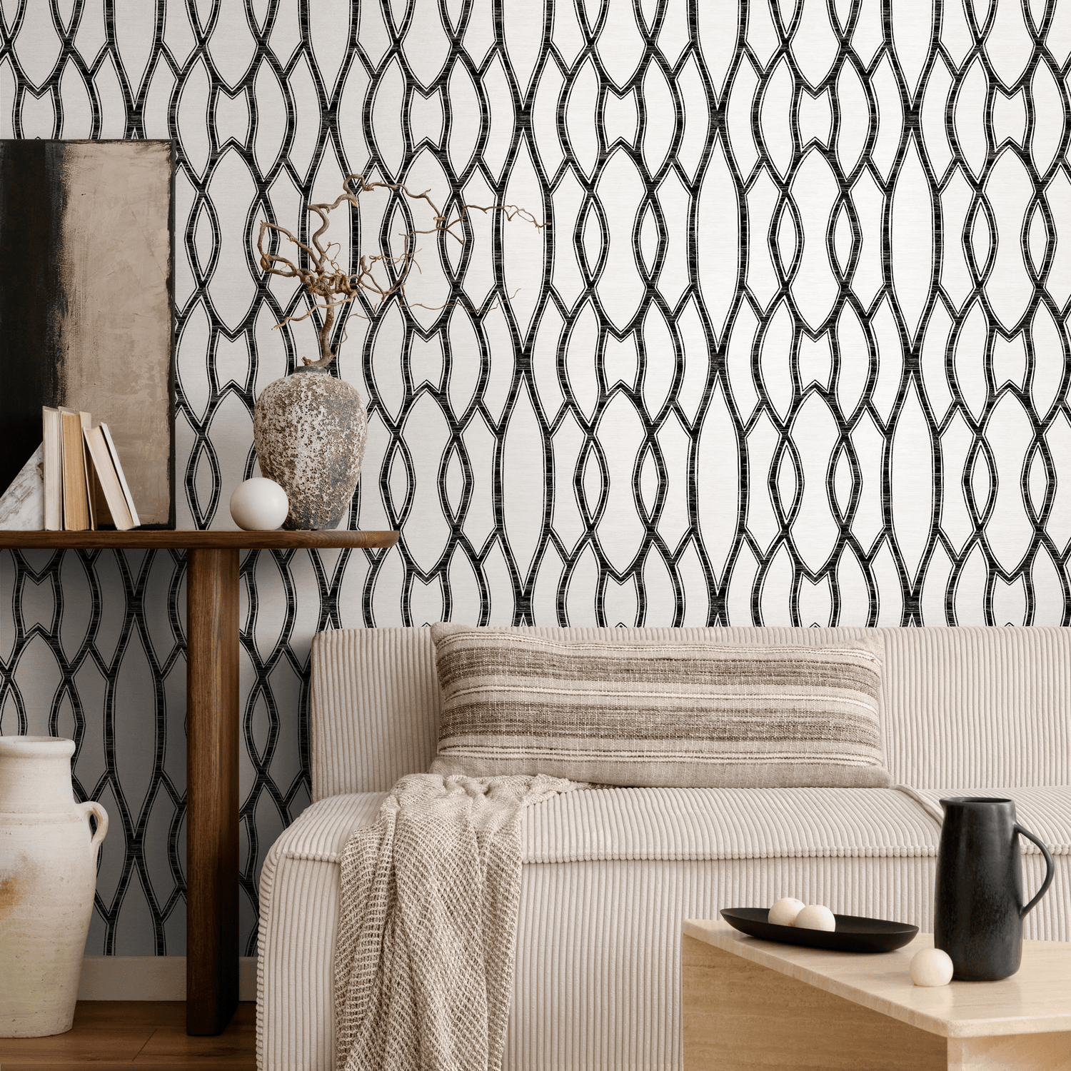 Papier peint moderne noir et blanc / Papier peint autocollant amovible Décoration d'intérieur Art mural Décoration murale Décoration de chambre - C887