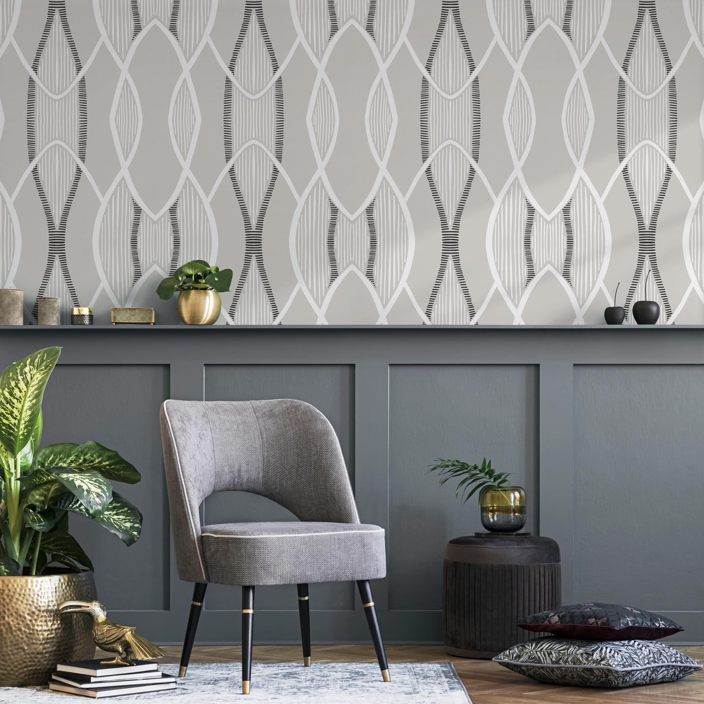 Gray Abstract Modern Wallpaper / Peel and Stick Wallpaper Removable Wallpaper Home Decor Wall Art Wall Decor Room Decor - C891