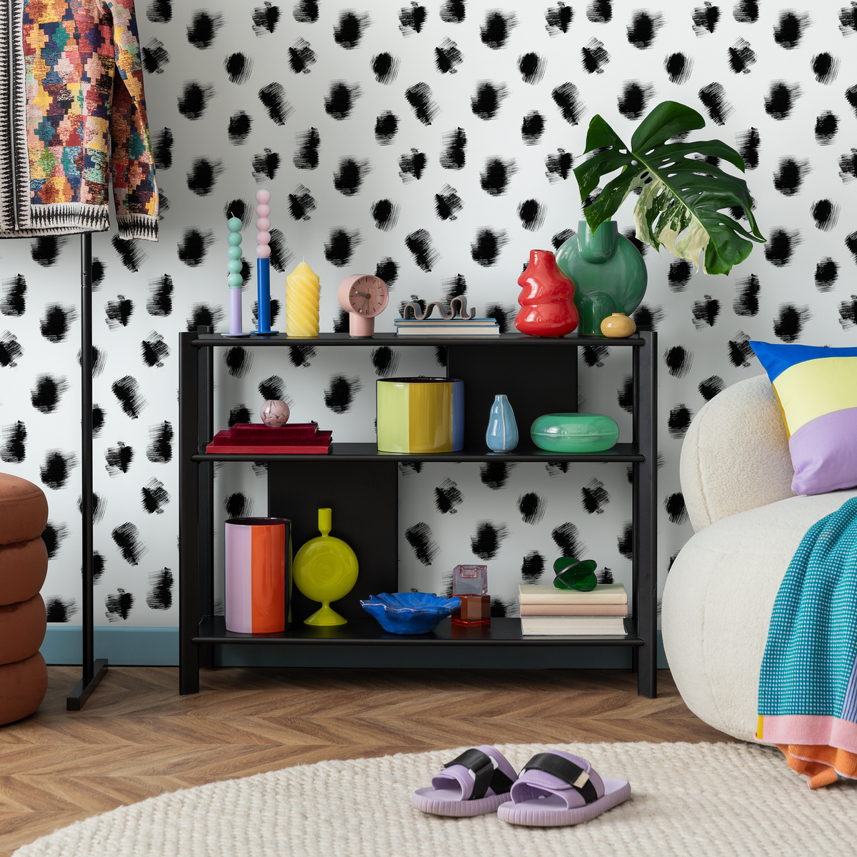 Abstract Wallpaper with Sketched Speckle Dots in Black and White - detail view