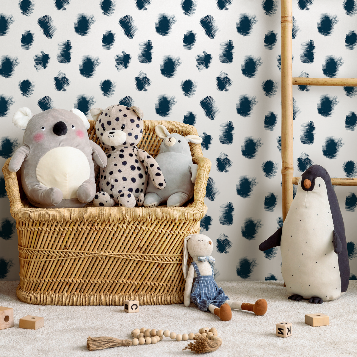 Abstract Wallpaper Featuring Sketched Speckle Dots in Navy Blue - detail view
