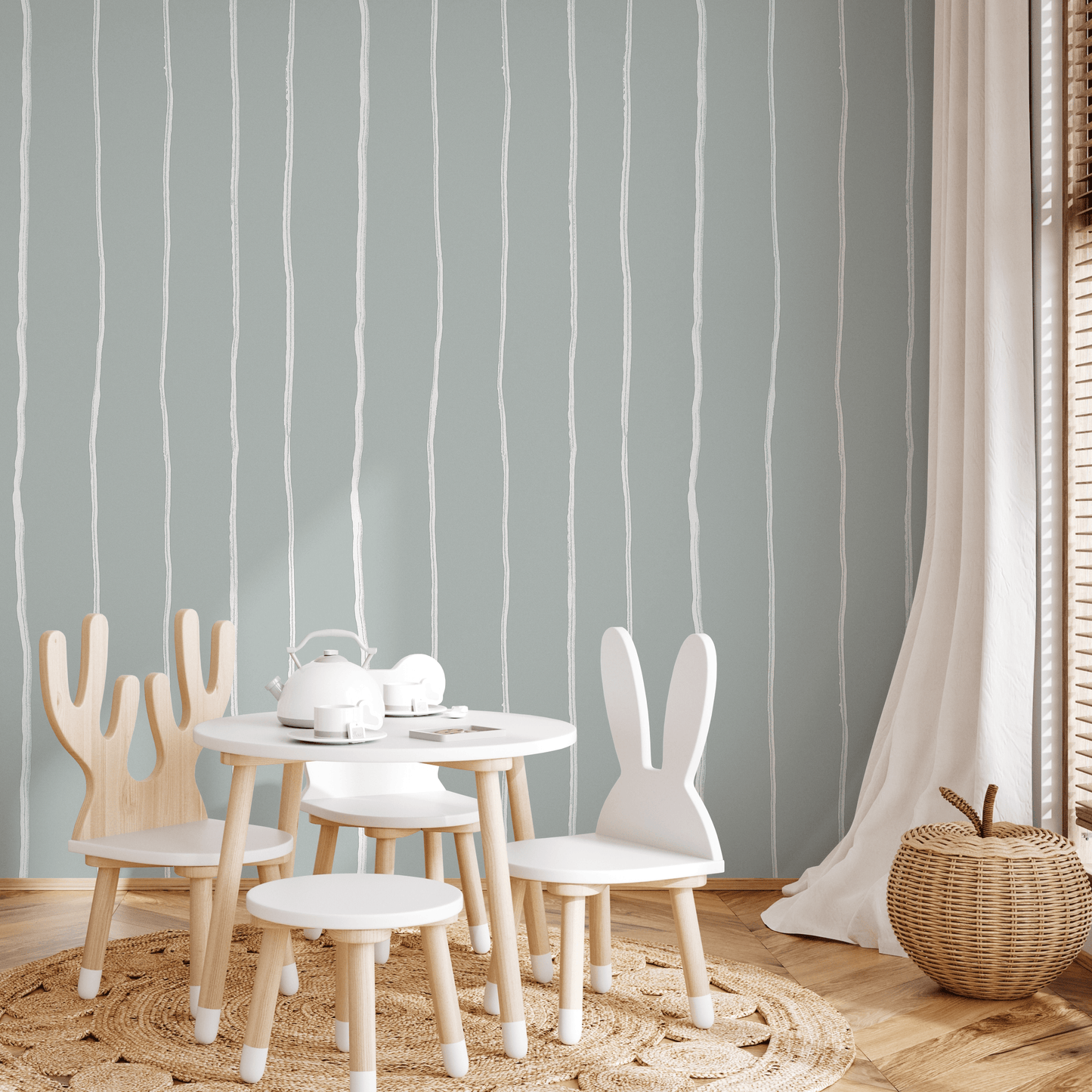 Mint Minimalist Striped Wallpaper / Peel and Stick Wallpaper Removable Wallpaper Home Decor Wall Art Wall Decor Room Decor - C897