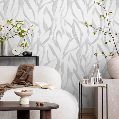 Gray Abstract Leaf Wallpaper / Peel and Stick Wallpaper Removable Wallpaper Home Decor Wall Art Wall Decor Room Decor - C900