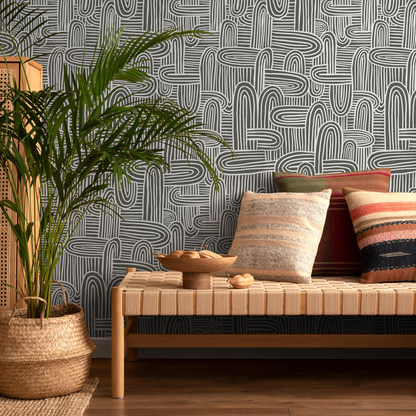 Gray Abstract Brush Wallpaper / Peel and Stick Wallpaper Removable Wallpaper Home Decor Wall Art Wall Decor Room Decor - C905