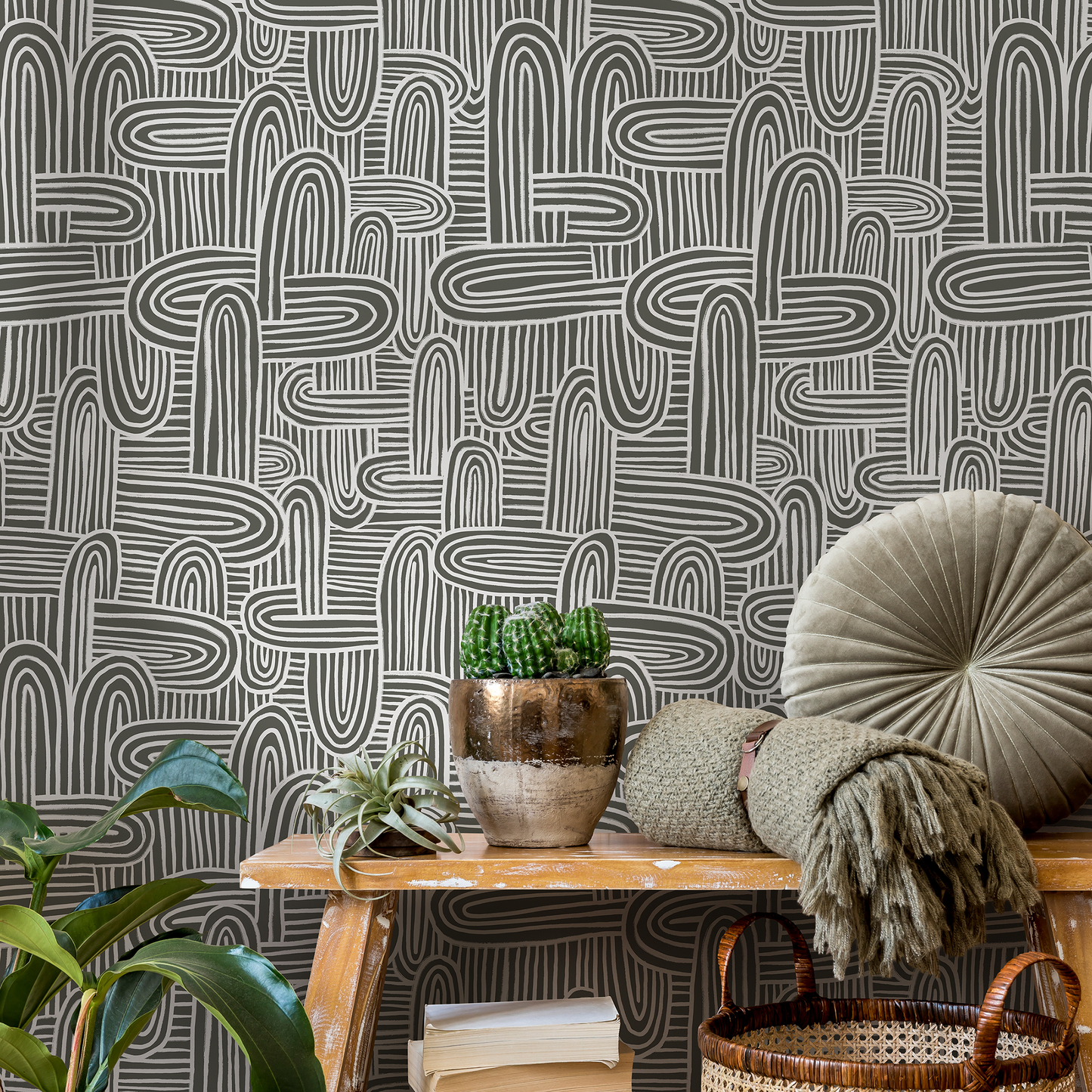 Gray Abstract Brush Wallpaper / Peel and Stick Wallpaper Removable Wallpaper Home Decor Wall Art Wall Decor Room Decor - C905