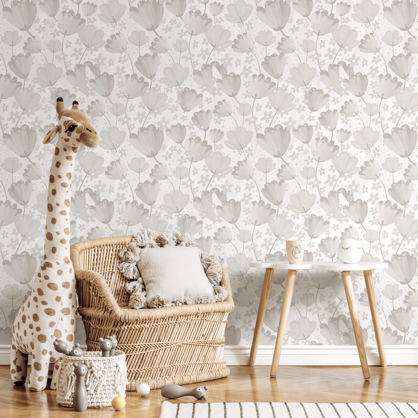 Neutral Minimalist Flower Wallpaper / Peel and Stick Wallpaper Removable Wallpaper Home Decor Wall Art Wall Decor Room Decor - C912