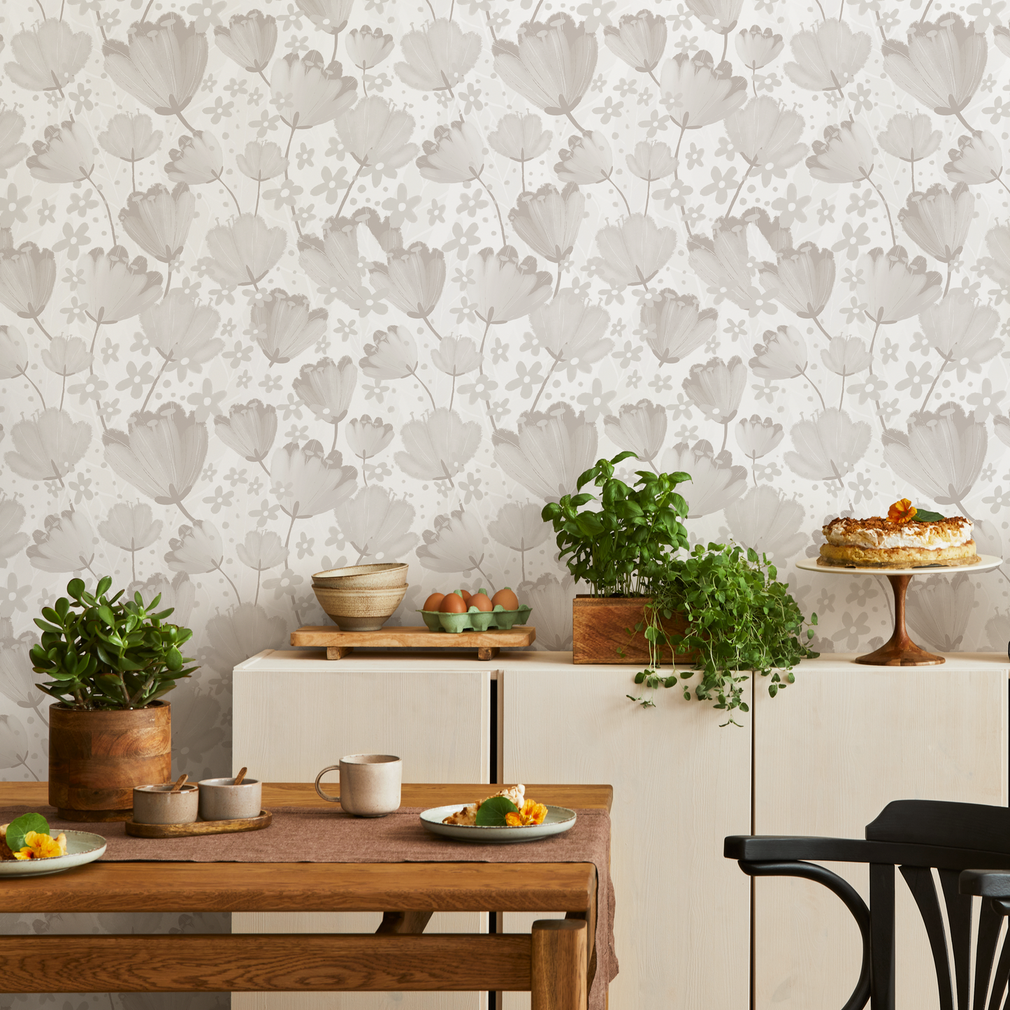 Neutral Minimalist Flower Wallpaper / Peel and Stick Wallpaper Removable Wallpaper Home Decor Wall Art Wall Decor Room Decor - C912