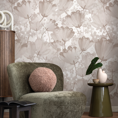 Beige Boho Floral Wallpaper / Peel and Stick Wallpaper Removable Wallpaper Home Decor Wall Art Wall Decor Room Decor - C913