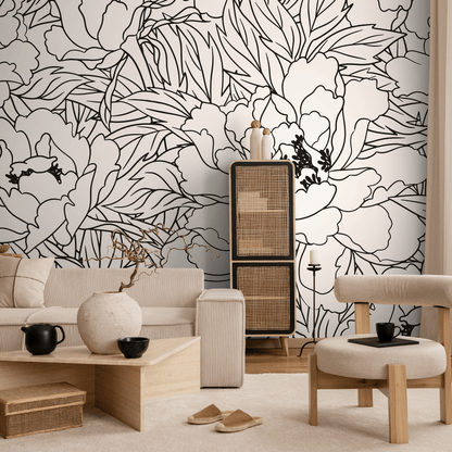 Black and White Large Floral Wallpaper / Peel and Stick Wallpaper Removable Wallpaper Home Decor Wall Art Wall Decor Room Decor - C919