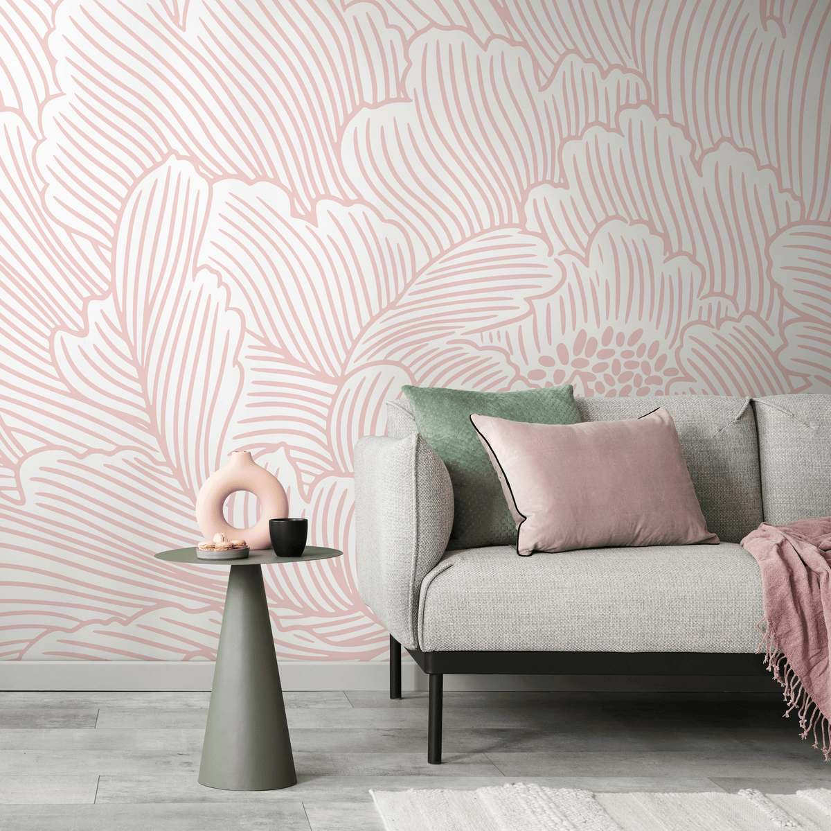Floral Wallpaper with Large-Scale Abstract Blooms in Pink - detail view